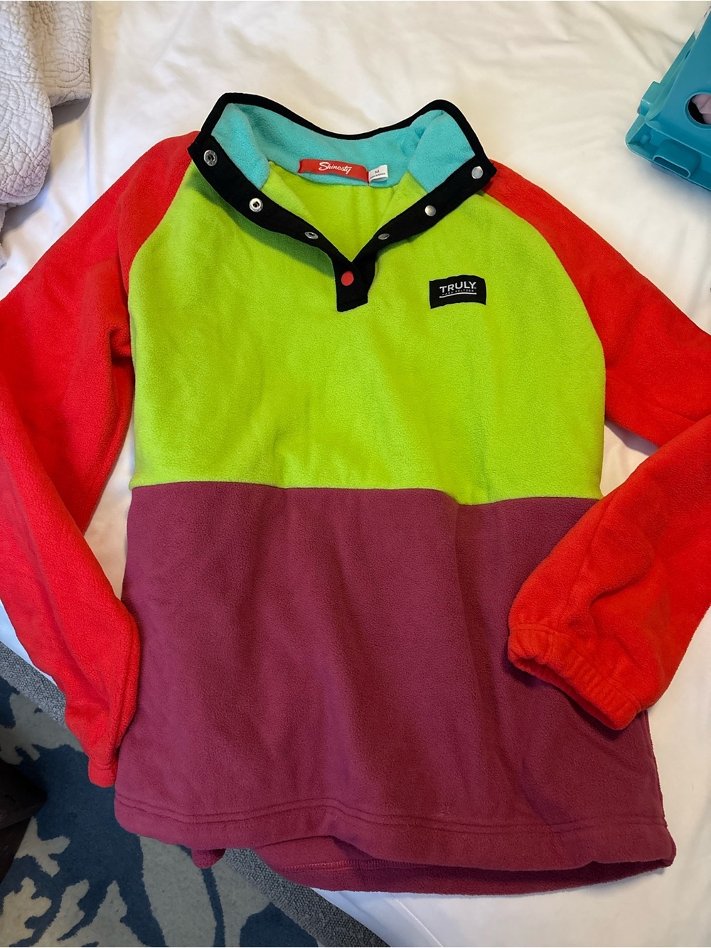 TRULY Men’s Colorblock Lightweight Fleece Shirt Jacket - Lime, Red & Maroon